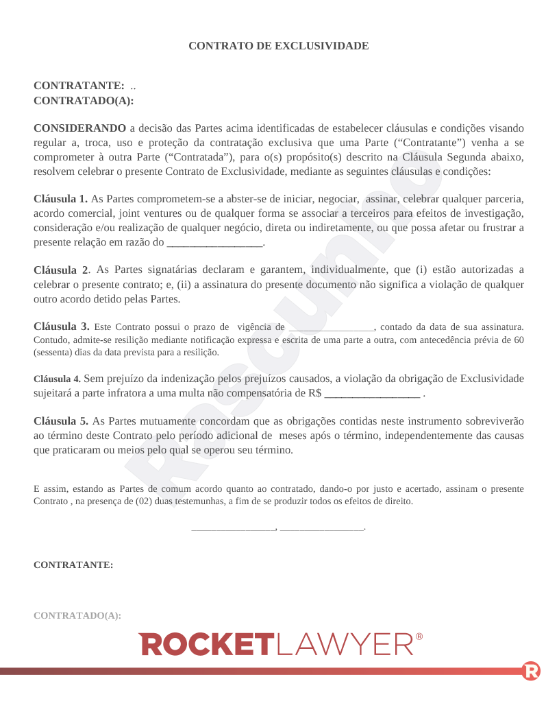 Contrato de Exclusividade Visualização do documento
