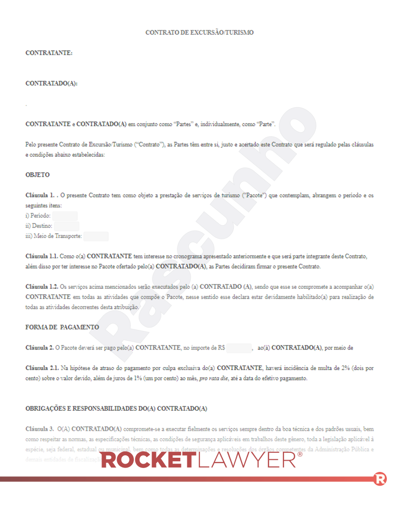 Modelo de Contrato de Excursão e Turismo Visualização do documento