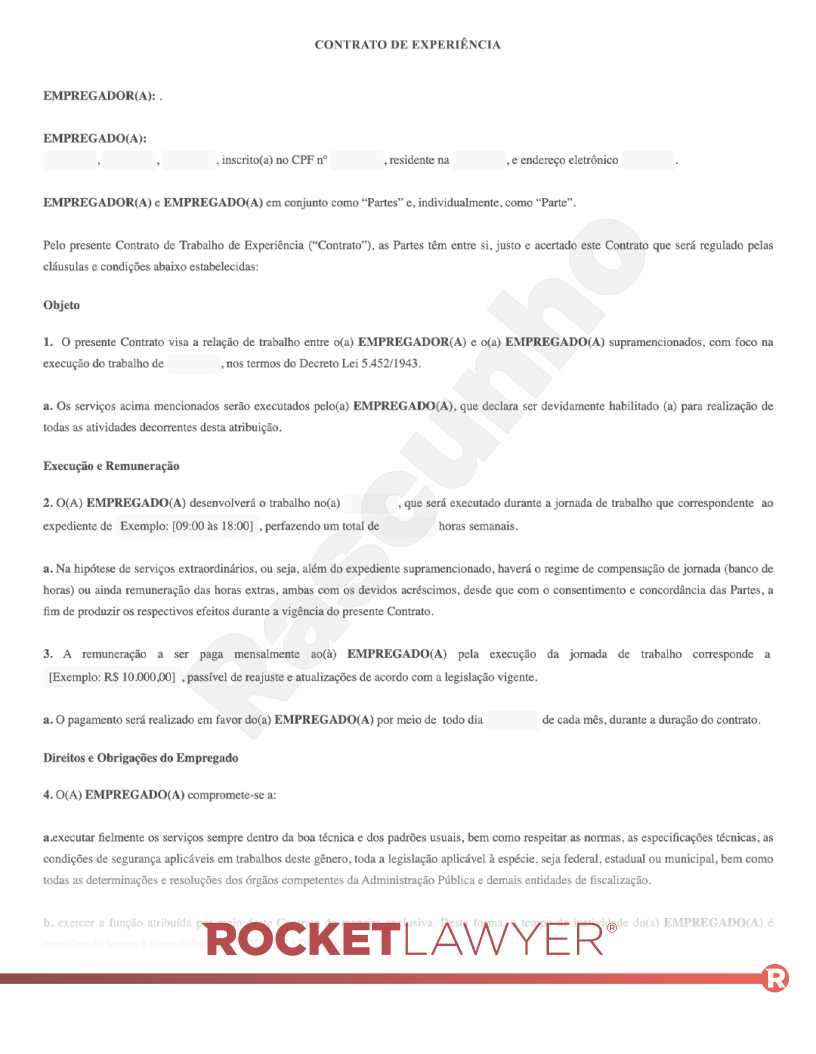 Contrato de Experiência Visualização do documento