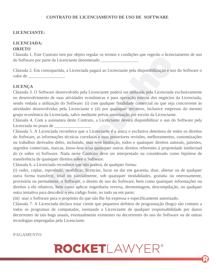 Contrato de Licença de Uso de Software Visualização do documento