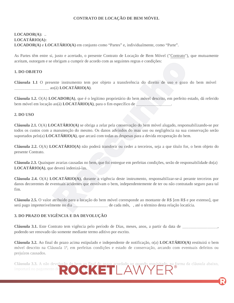 Contrato de Locação de Bem Móvel Visualização do documento