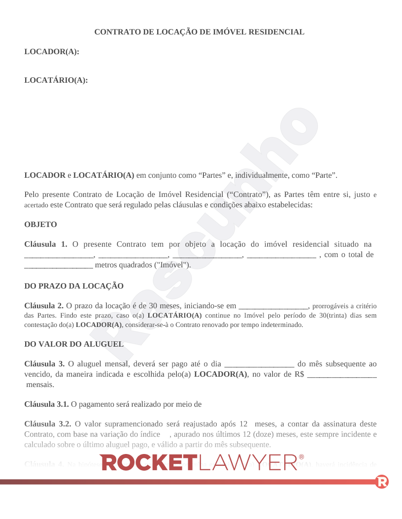 Modelo de Contrato de Locação (Aluguel) de Imóvel Residencial Visualização do documento