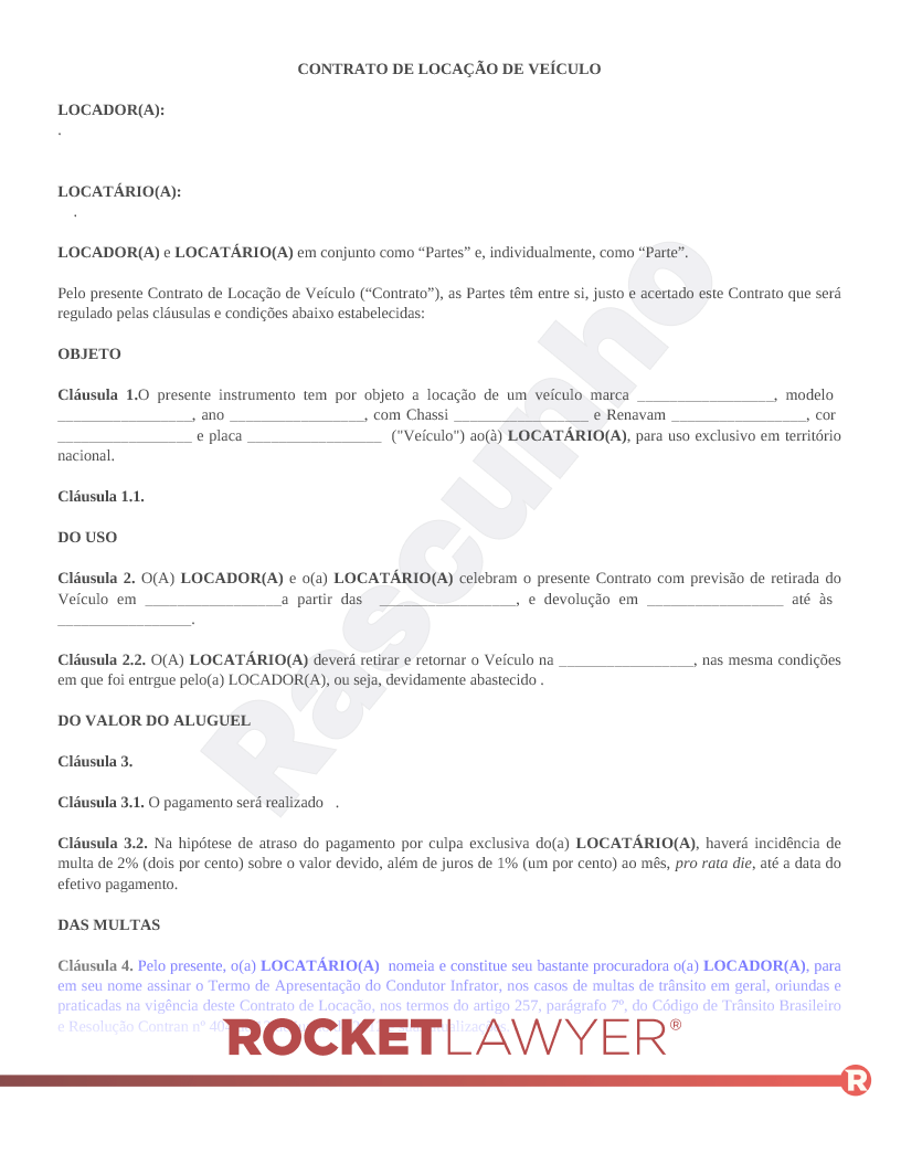 Modelo de Contrato de Locação de Veículo Visualização do documento