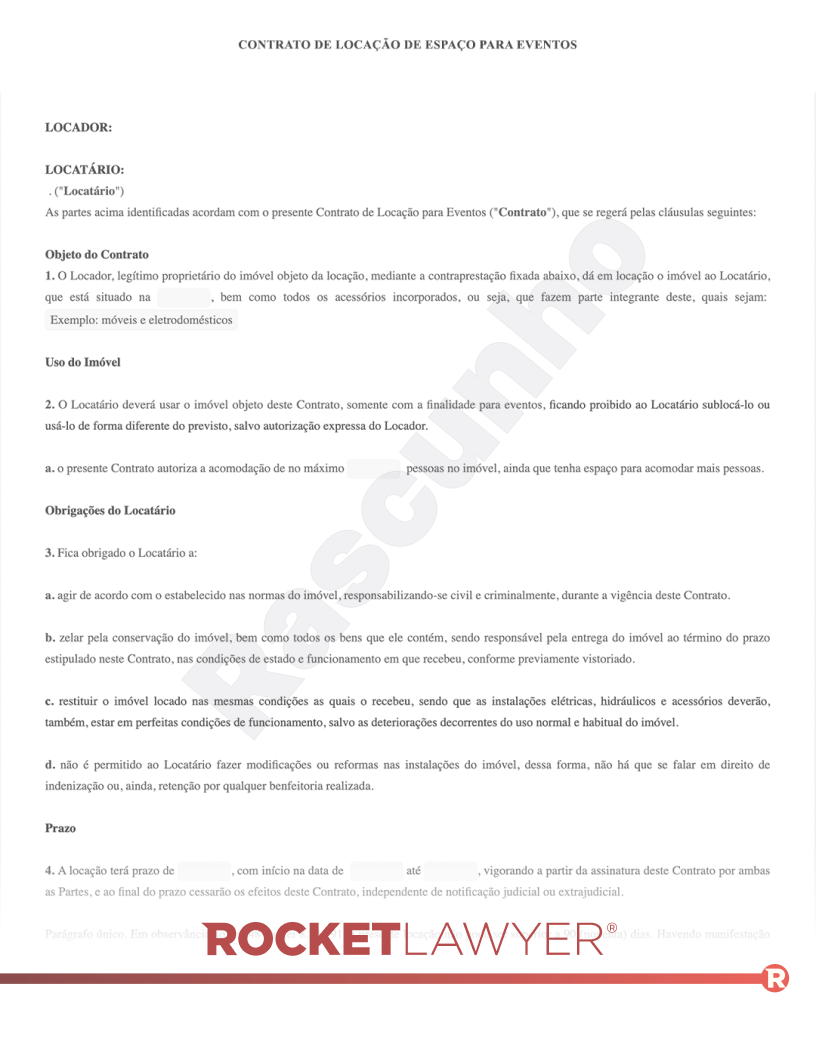 Contrato de Locação de Espaço para Eventos Visualização do documento