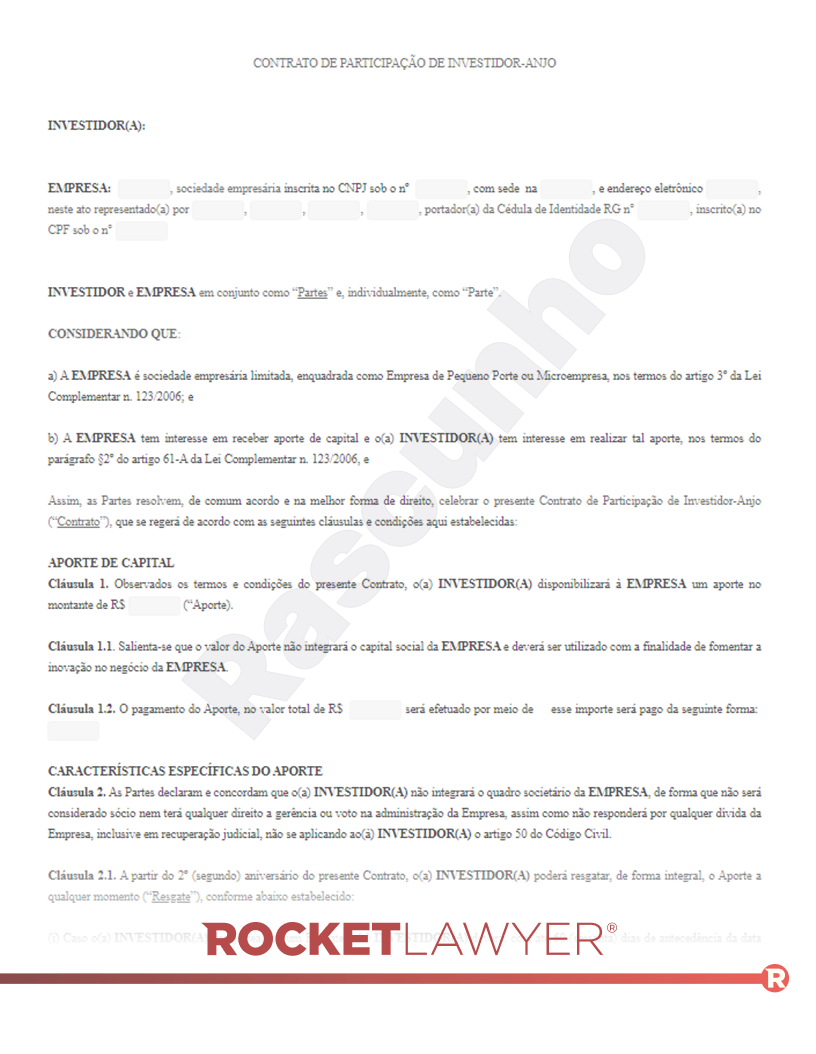 Contrato de Participação de Investidor-Anjo Visualização do documento