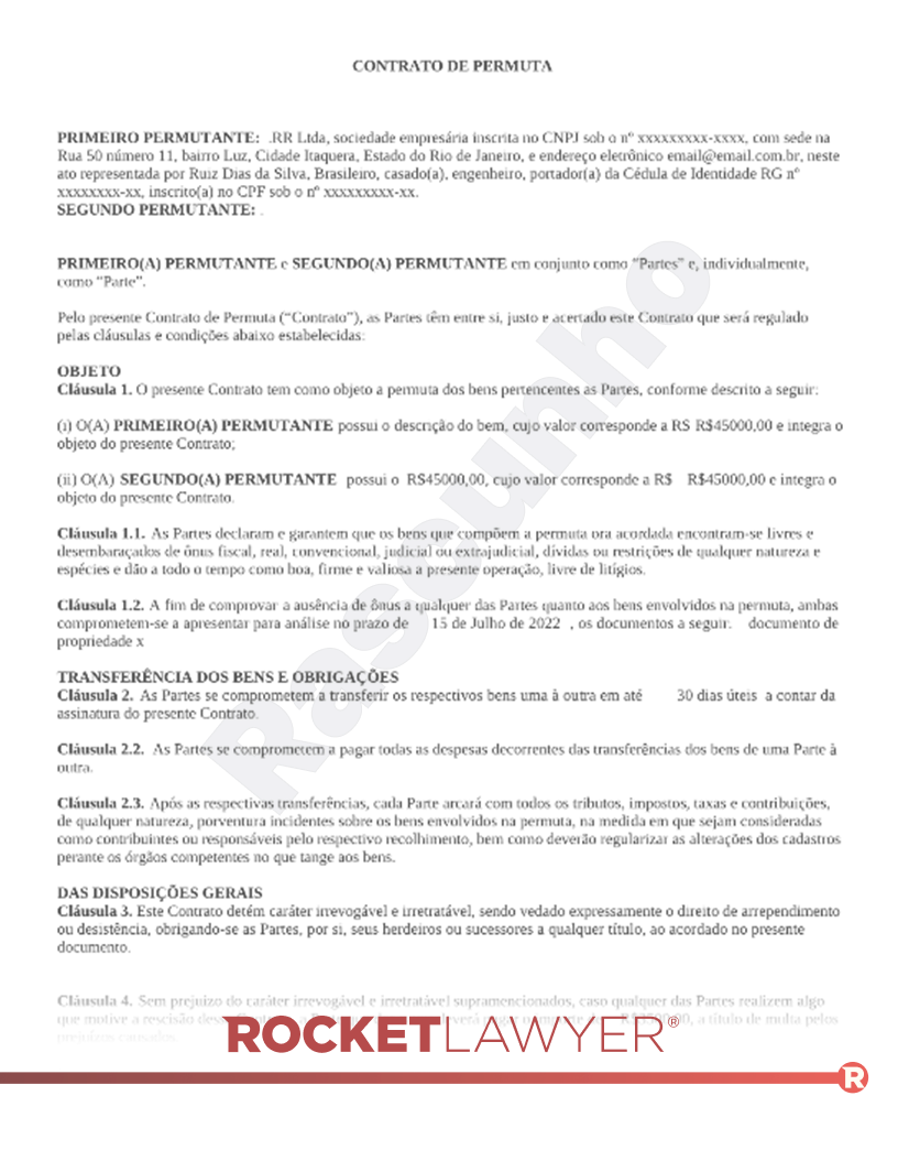 Contrato de Permuta Visualização do documento