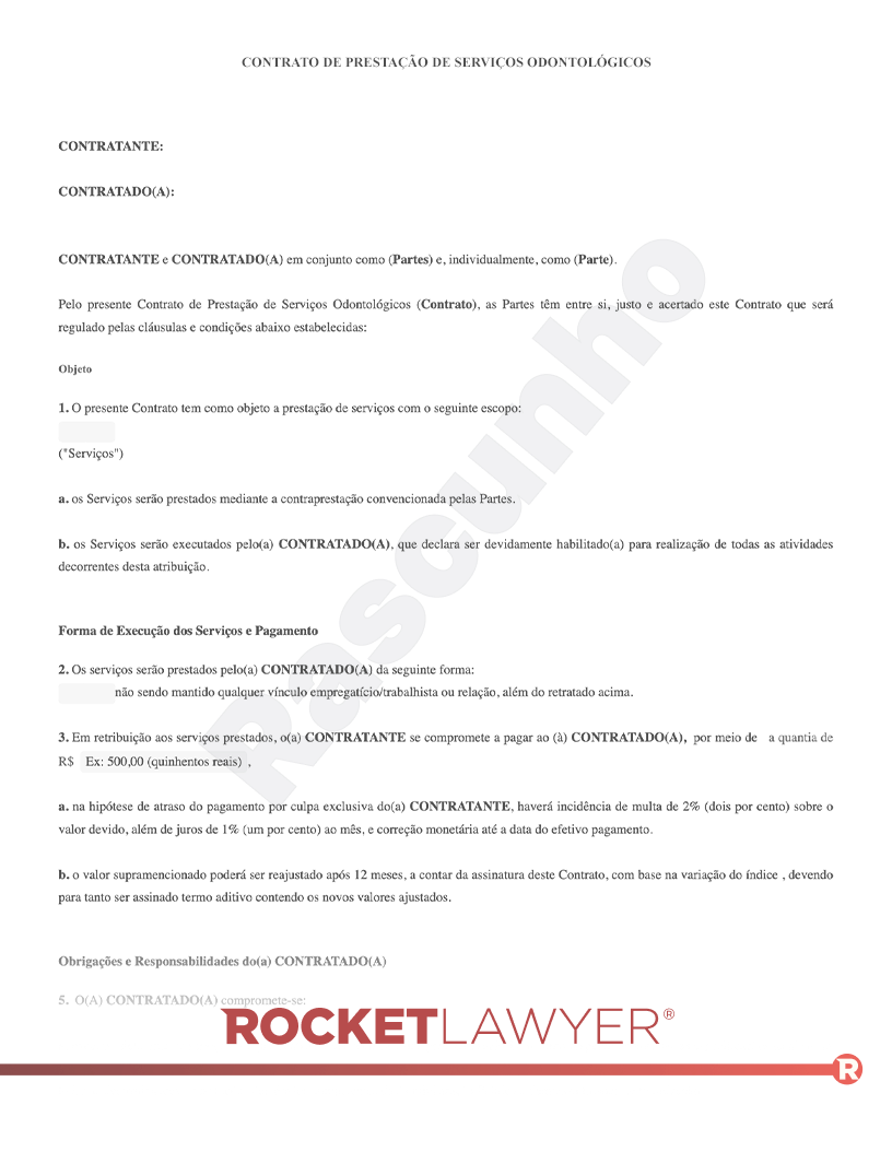 Modelo de Contrato de Prestação de Serviços Odontológicos Visualização do documento