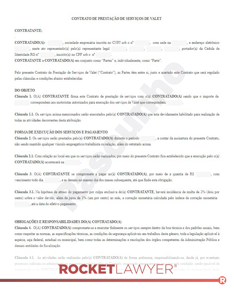 Contrato de Prestação de Serviços de Valet Visualização do documento