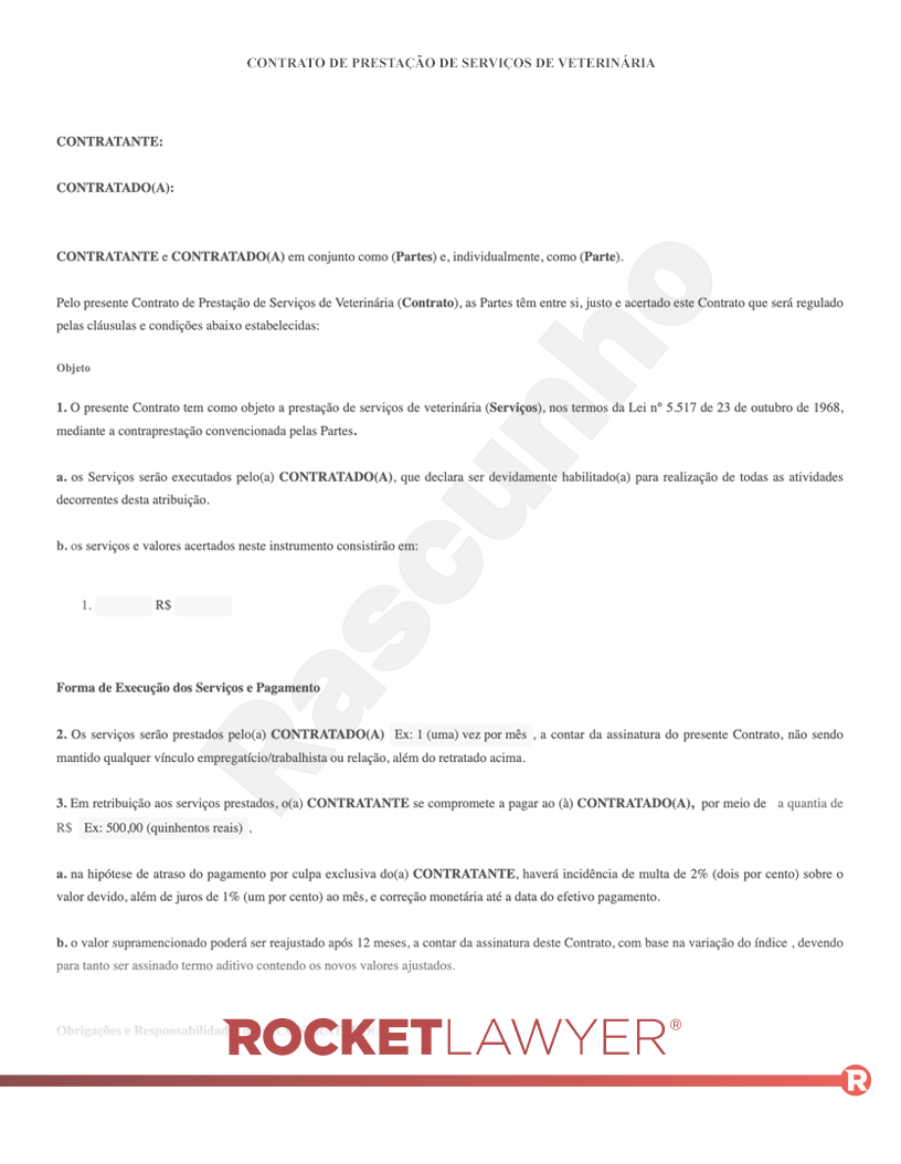 Modelo de Contrato de Prestação de Serviços Veterinários Visualização do documento