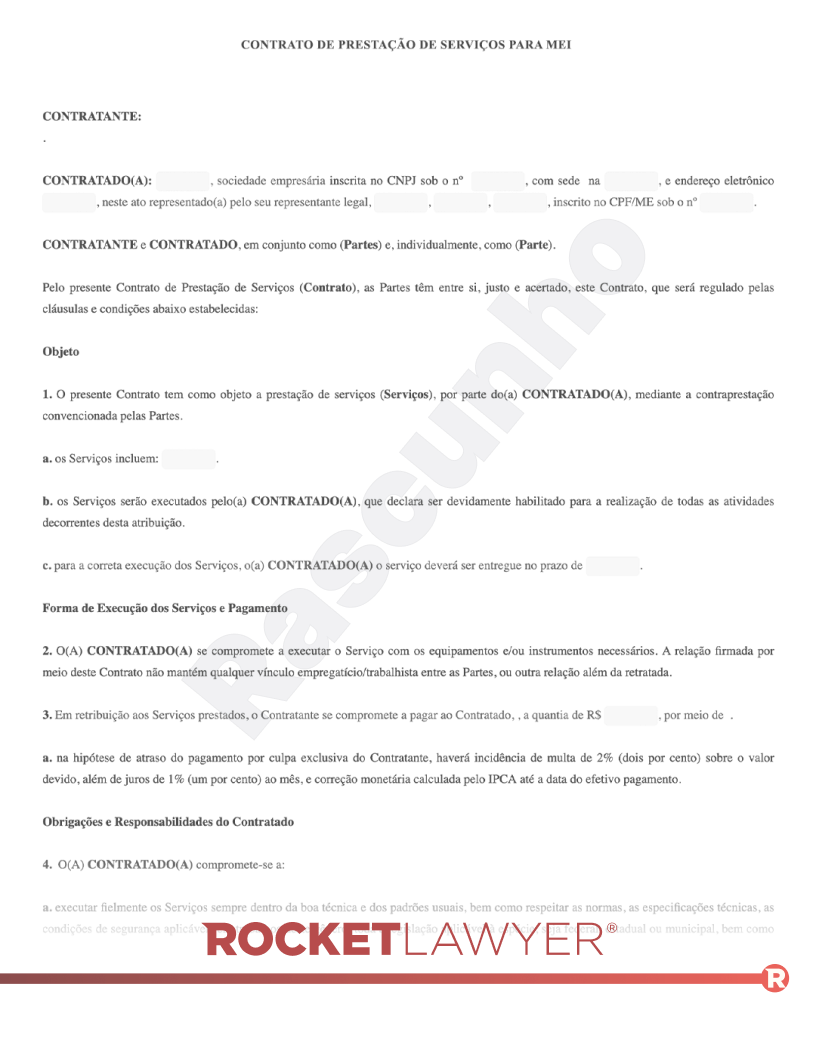 Modelo de Contrato de Prestação de Serviços para MEI Visualização do documento