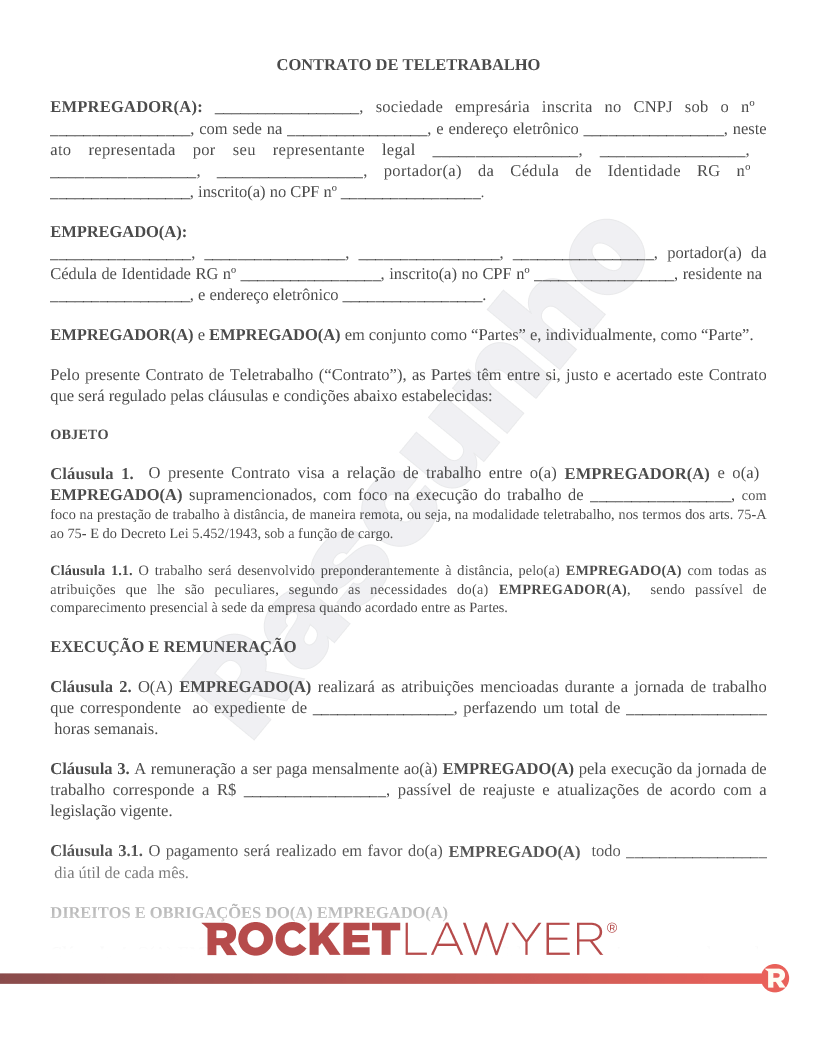Modelo de Contrato de Teletrabalho Visualização do documento