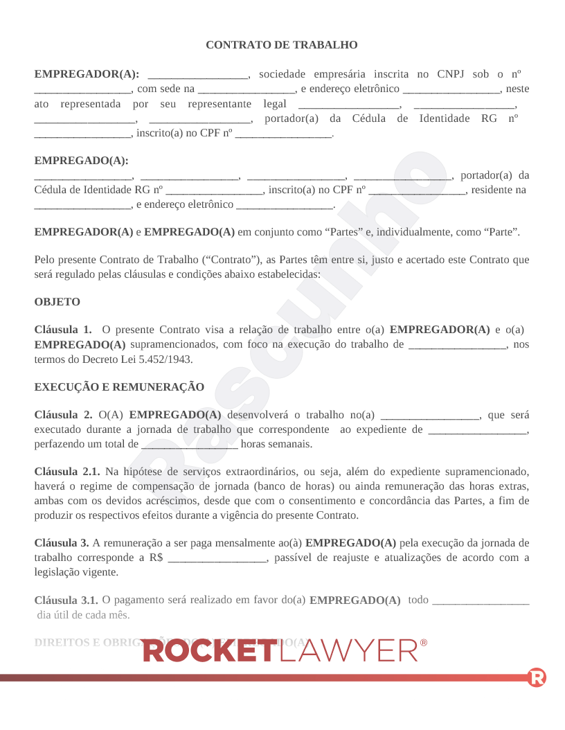 Modelo de Contrato de Trabalho Visualização do documento