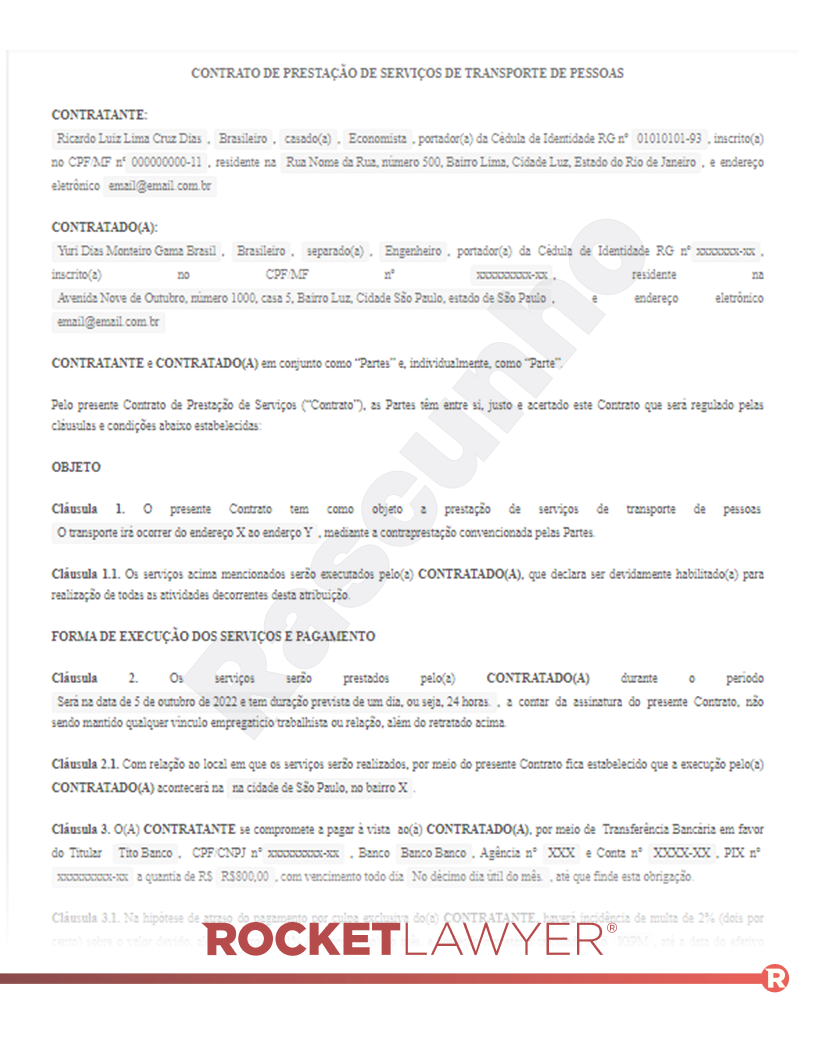 Modelo de Contrato de Prestação de Serviços de Transporte de Pessoas Visualização do documento