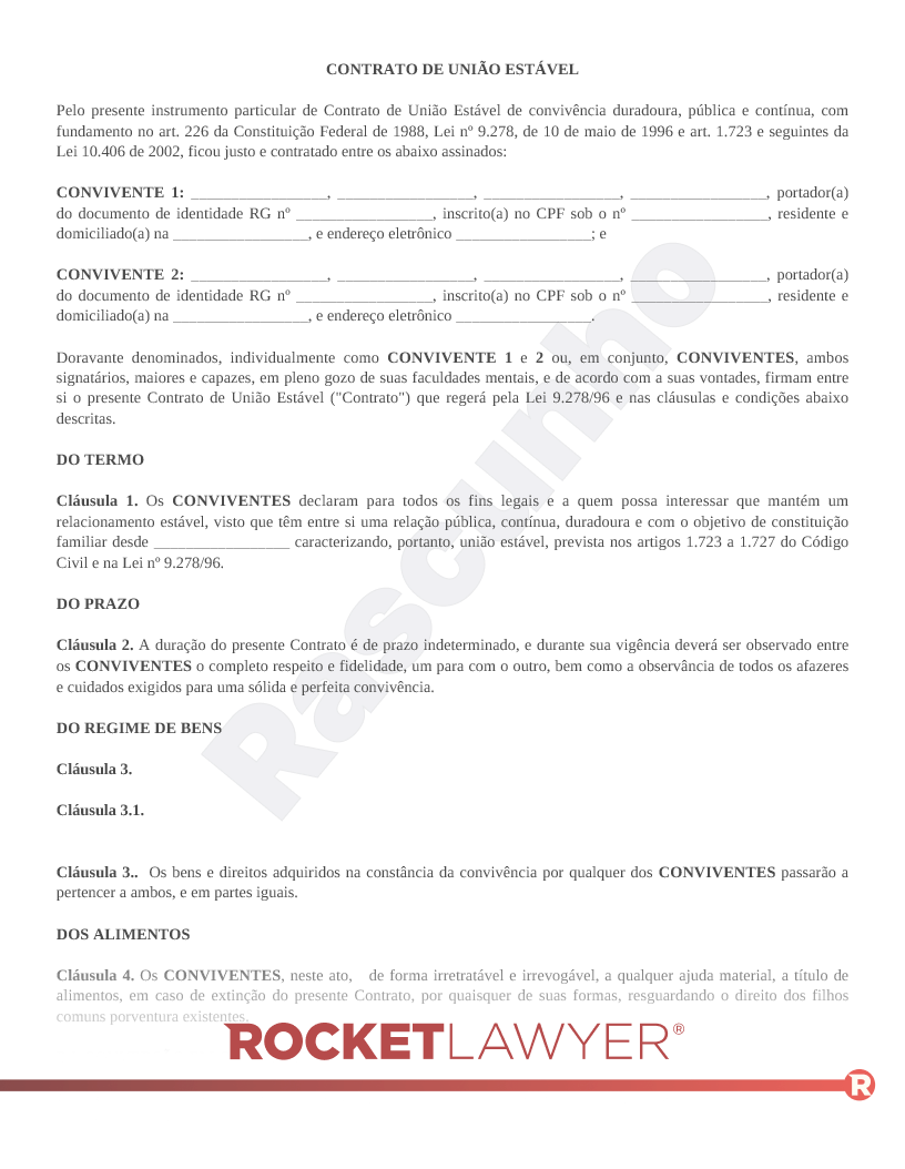 Modelo de Contrato de União Estável Visualização do documento