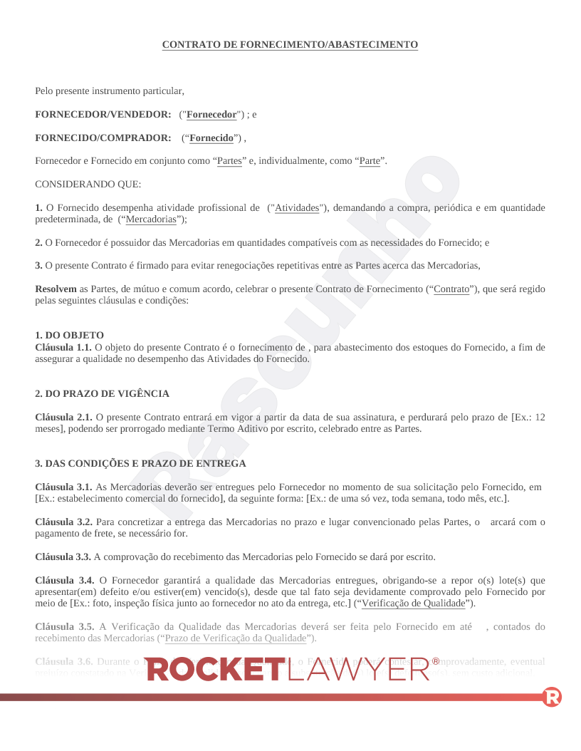 Contrato de Fornecimento Visualização do documento