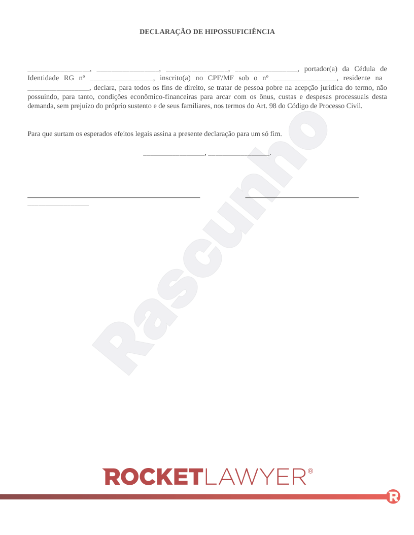 Modelo de Declaração de Hipossuficiência Visualização do documento