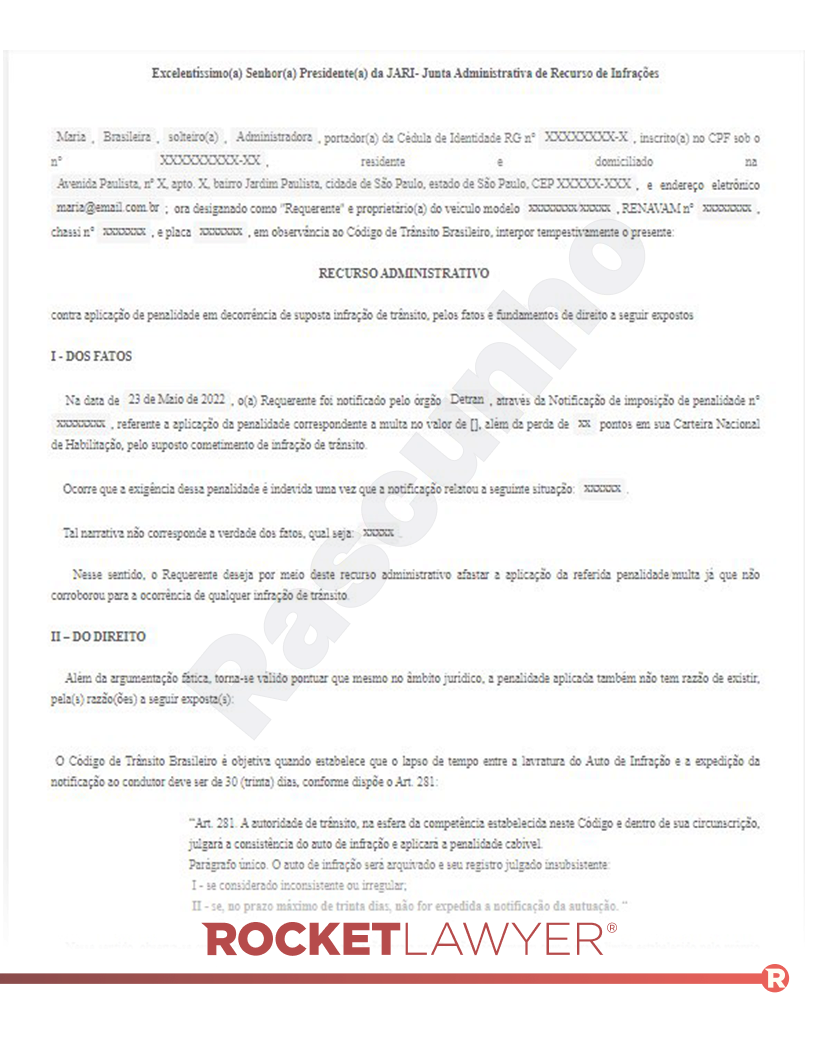 Recurso Administrativo contra penalidade de multa de trânsito Visualização do documento