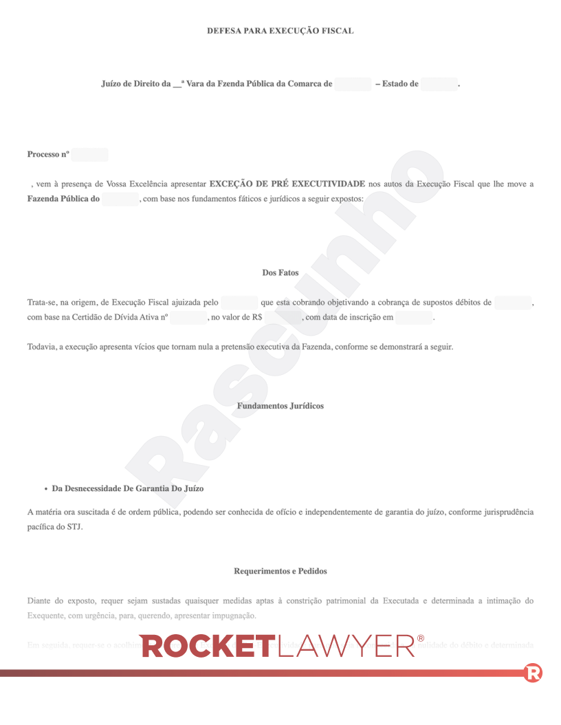 Defesa para Execução Fiscal (exceção de pré-executividade) Visualização do documento