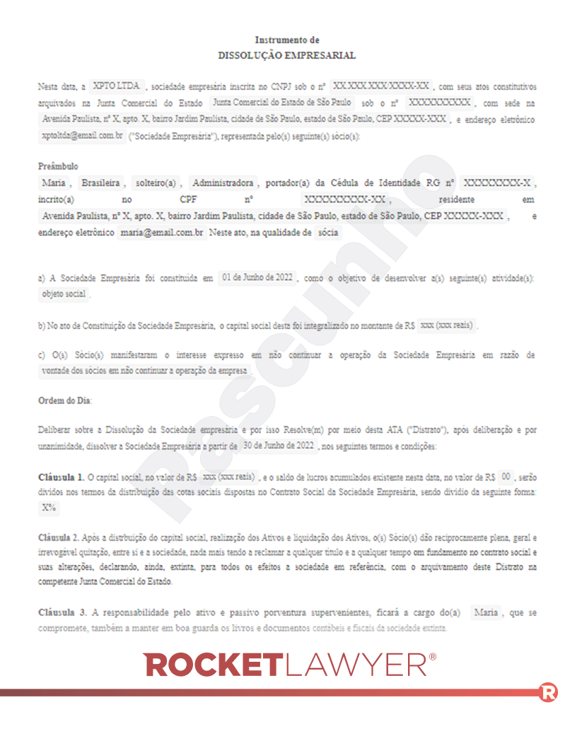 Modelo de Distrato Social de Sociedade Empresarial Visualização do documento