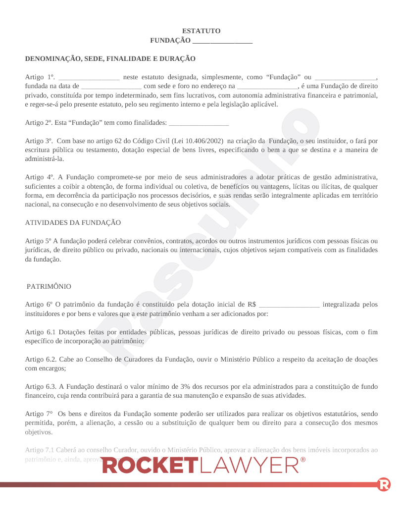Modelo de Estatuto para Fundação Visualização do documento