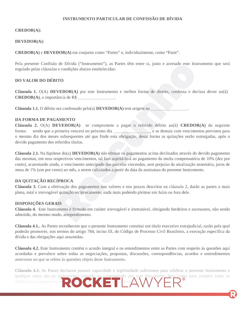 Modelo de Termo de Confissão de Dívida Visualização do documento