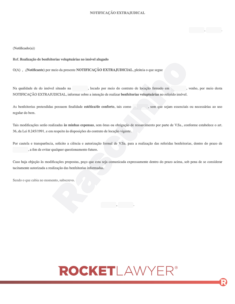 Modelo de Notificação Extrajudicial de Benfeitorias Voluptuárias Visualização do documento