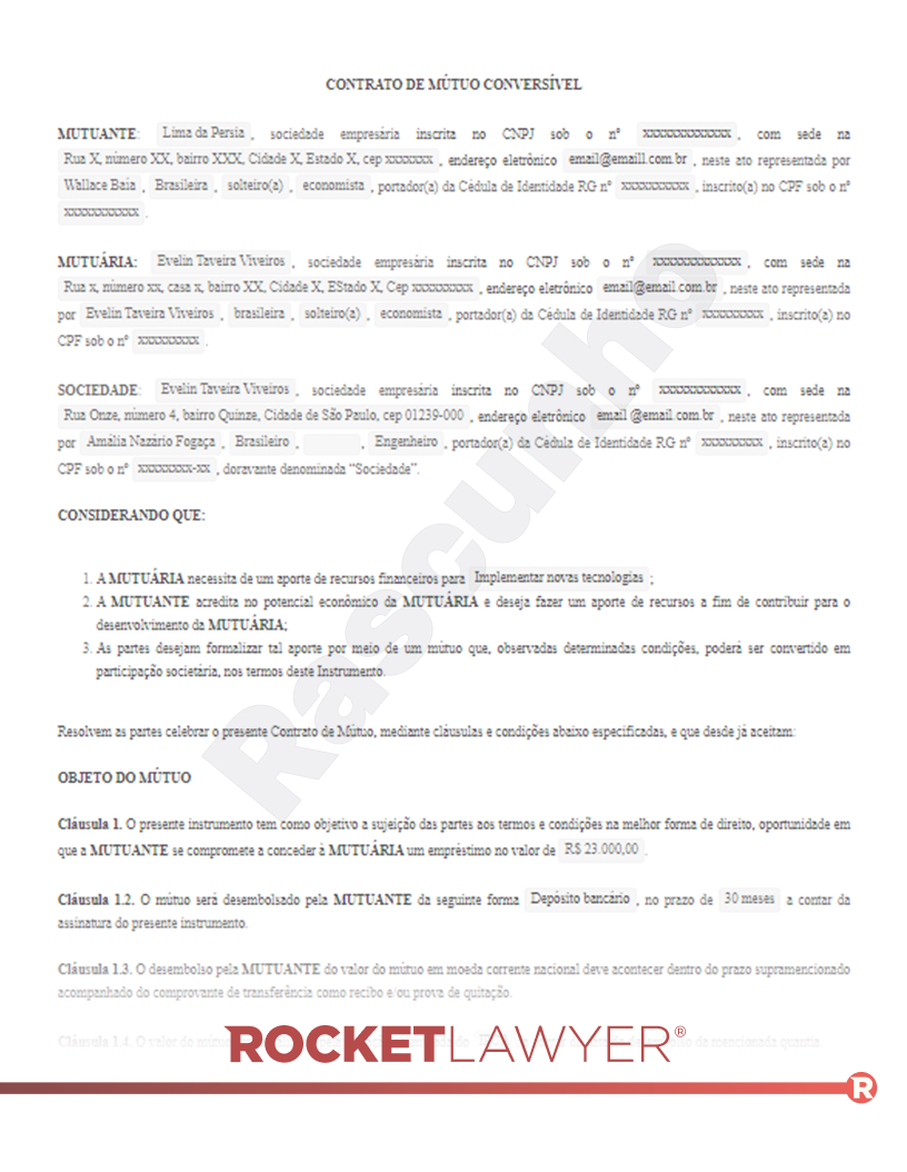 Contrato de Mútuo Empresarial Visualização do documento