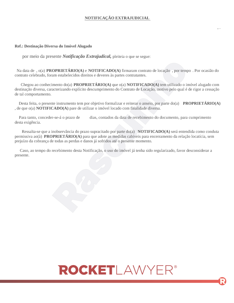 Notificação Extrajudicial de Destinação Diversa do Imóvel Alugado Visualização do documento