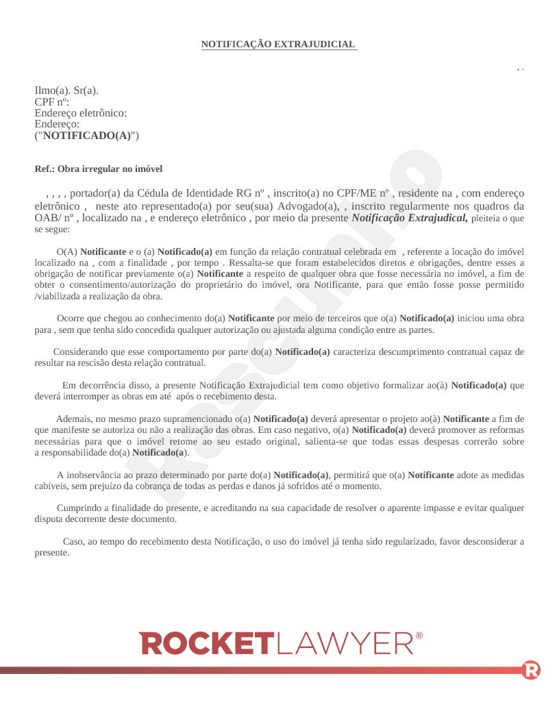 Modelo de Notificação Extrajudicial - Obra Irregular no Imóvel Visualização do documento