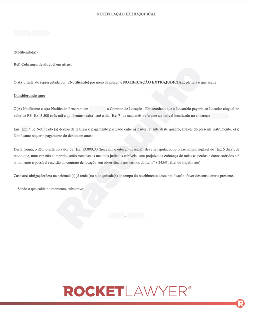 Modelo de Notificação Extrajudicial para Cobrança de Aluguel Atrasado Visualização do documento