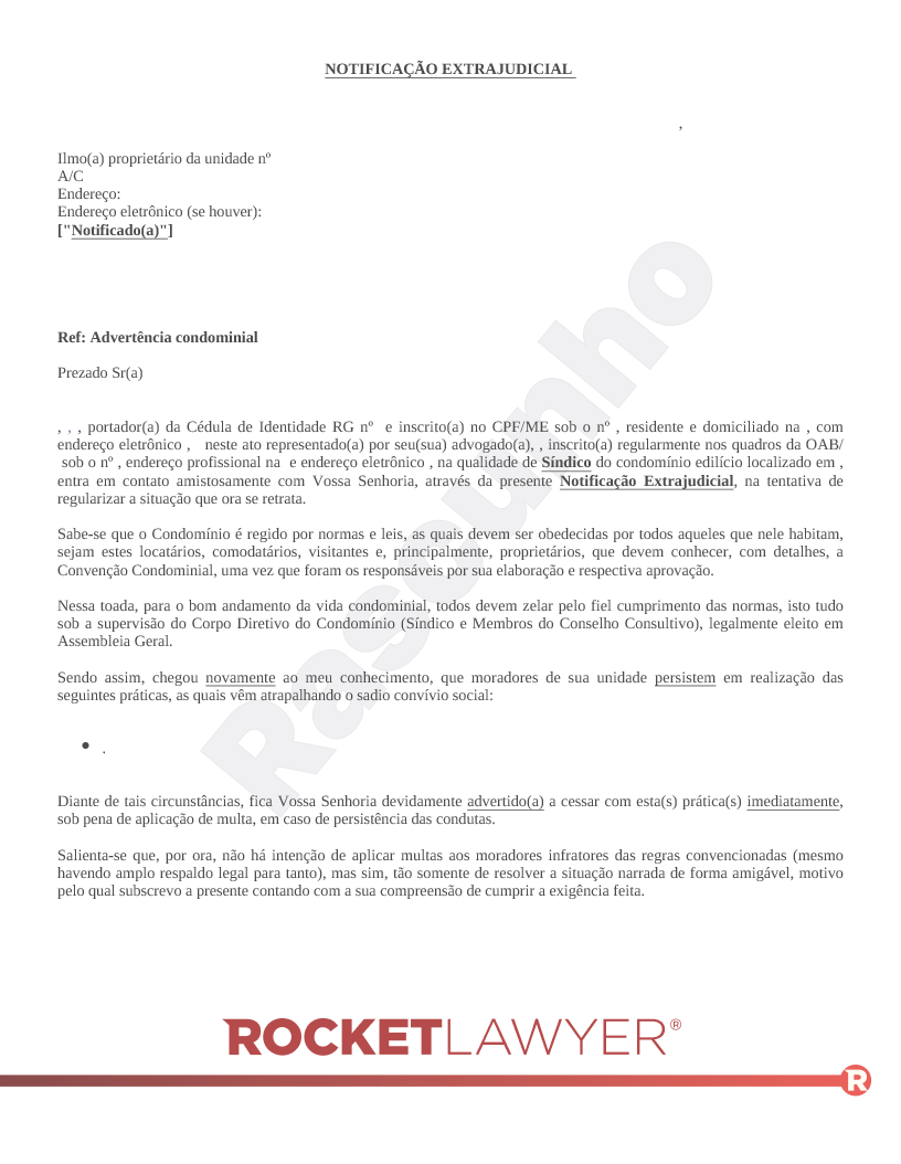Notificação Extrajudicial de Advertência a Condômino Visualização do documento