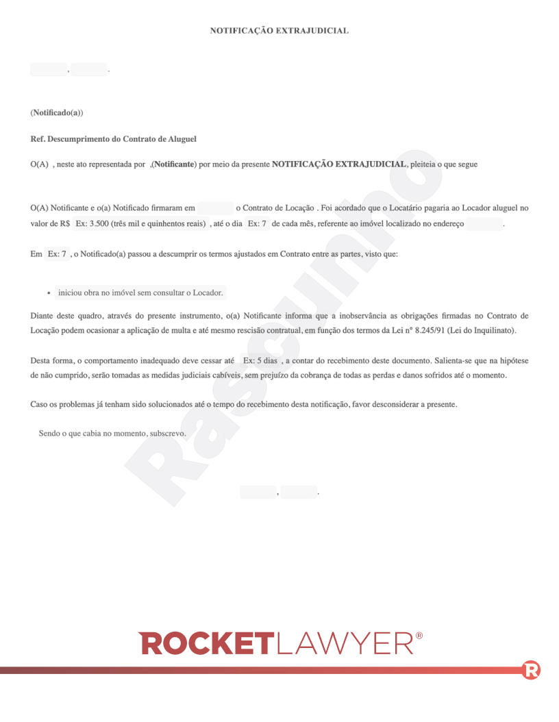 Modelo de Notificação Extrajudicial sobre Descumprimento do Contrato de Aluguel Visualização do documento