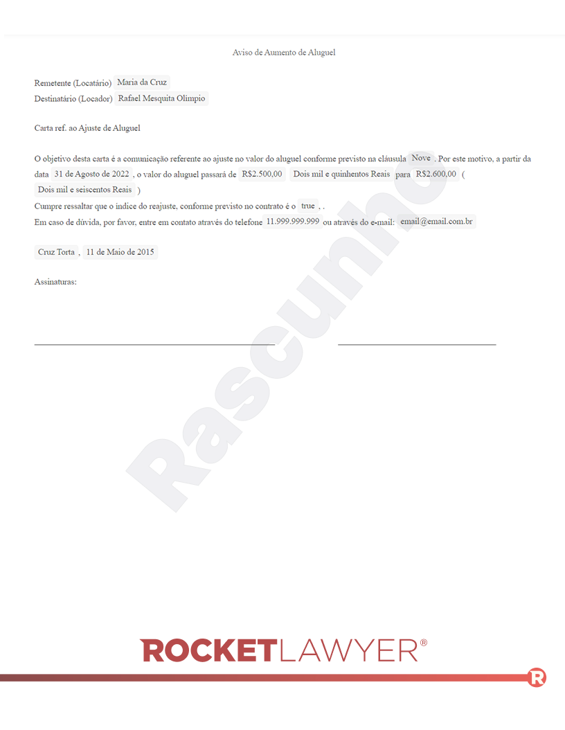 Notificação de Reajuste de Aluguel Visualização do documento