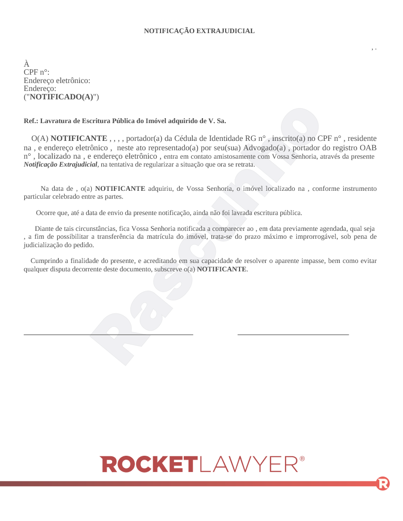 Modelo de Notificação Extrajudicial de Lavratura de Escritura Pública Visualização do documento
