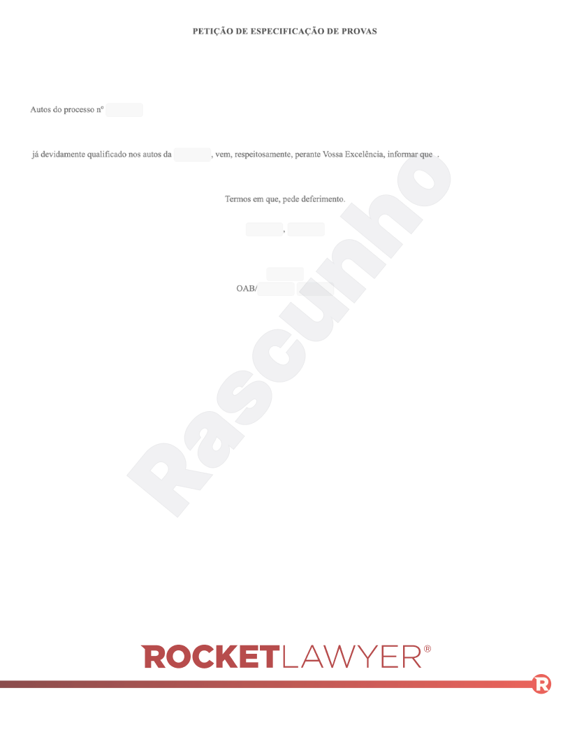 Modelo de Petição de Especificação de Provas Visualização do documento