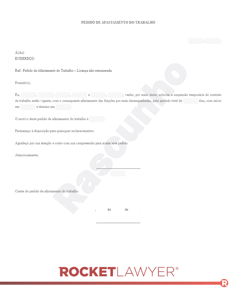 Modelo de Pedido de Afastamento do Trabalho Visualização do documento