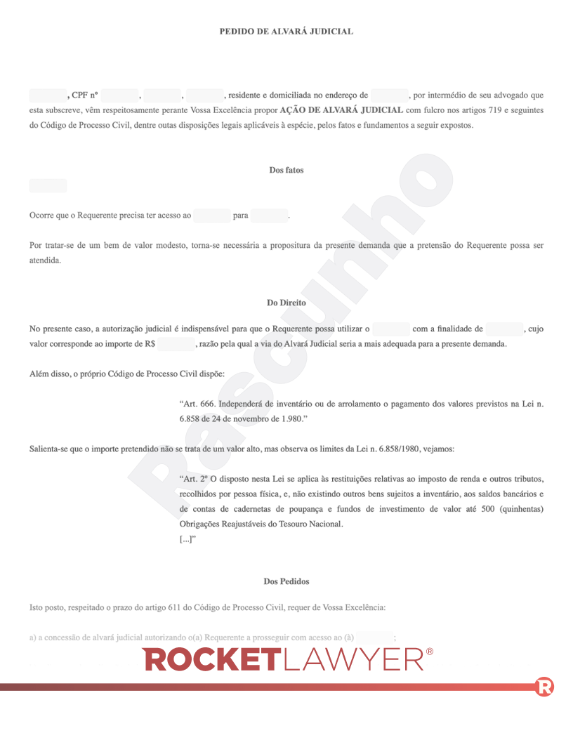 Modelo de Pedido de Alvará Judicial Visualização do documento