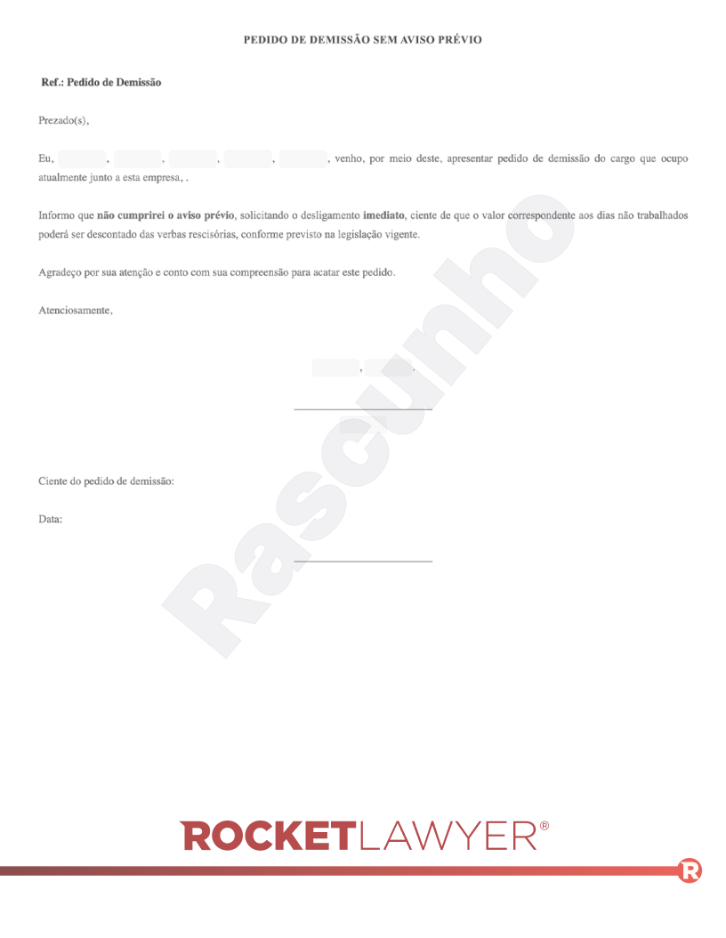 Modelo de Carta de Demissão sem Aviso Prévio Visualização do documento