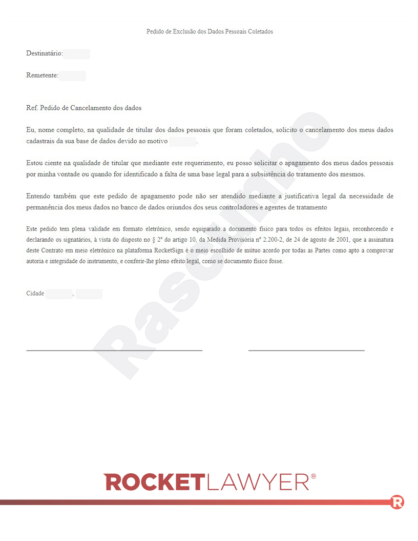 Pedido de Exclusão dos Dados Pessoais Coletados Visualização do documento