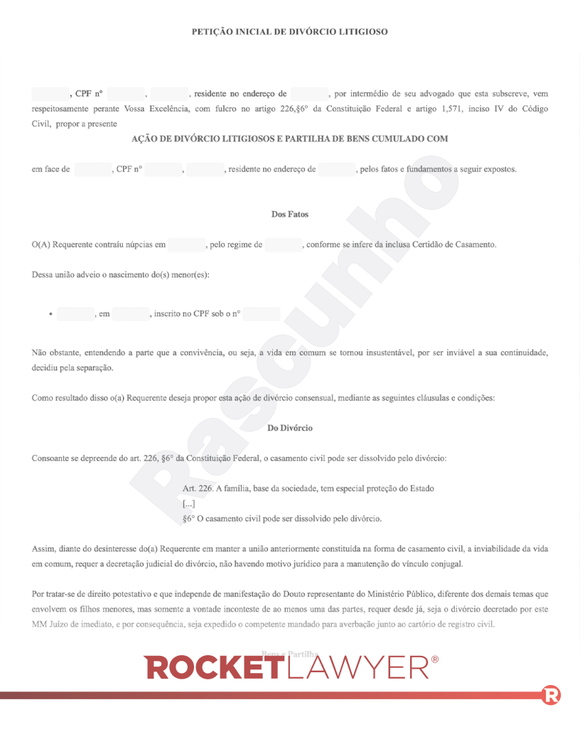 Modelo de Divórcio Litigioso Visualização do documento