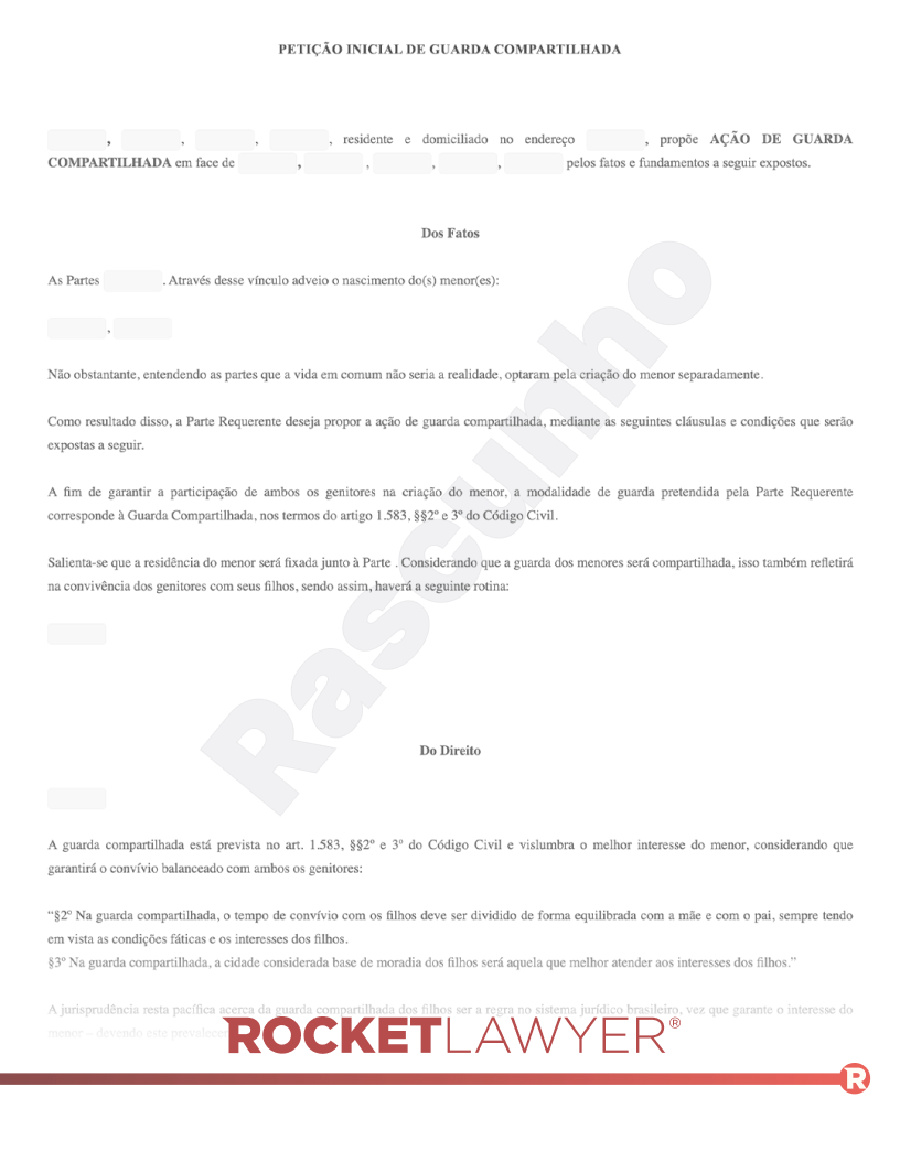 Modelo de Petição Inicial de Guarda Compartilhada Visualização do documento