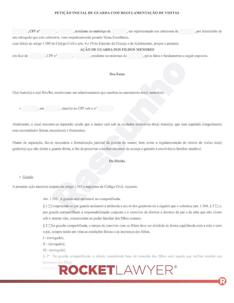 Modelo de Petição Inicial de Guarda (com regulamentação de visitas) Visualização do documento