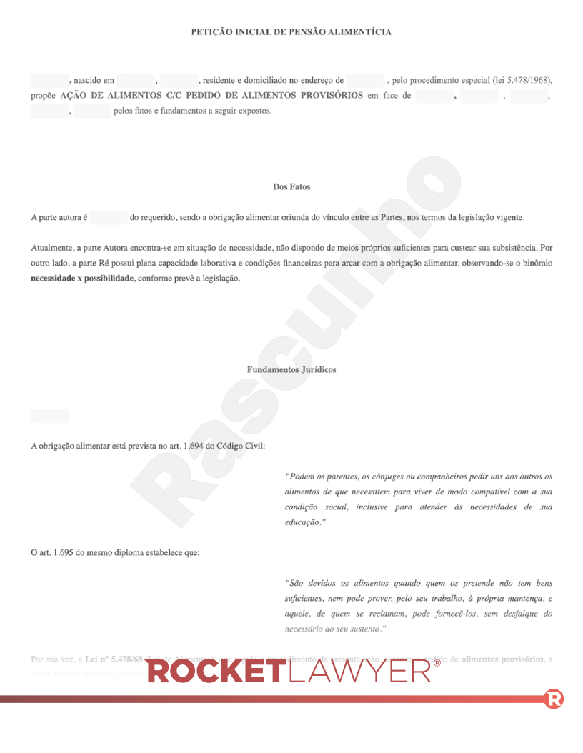Modelo de Petição Inicial de Pensão Alimentícia Visualização do documento