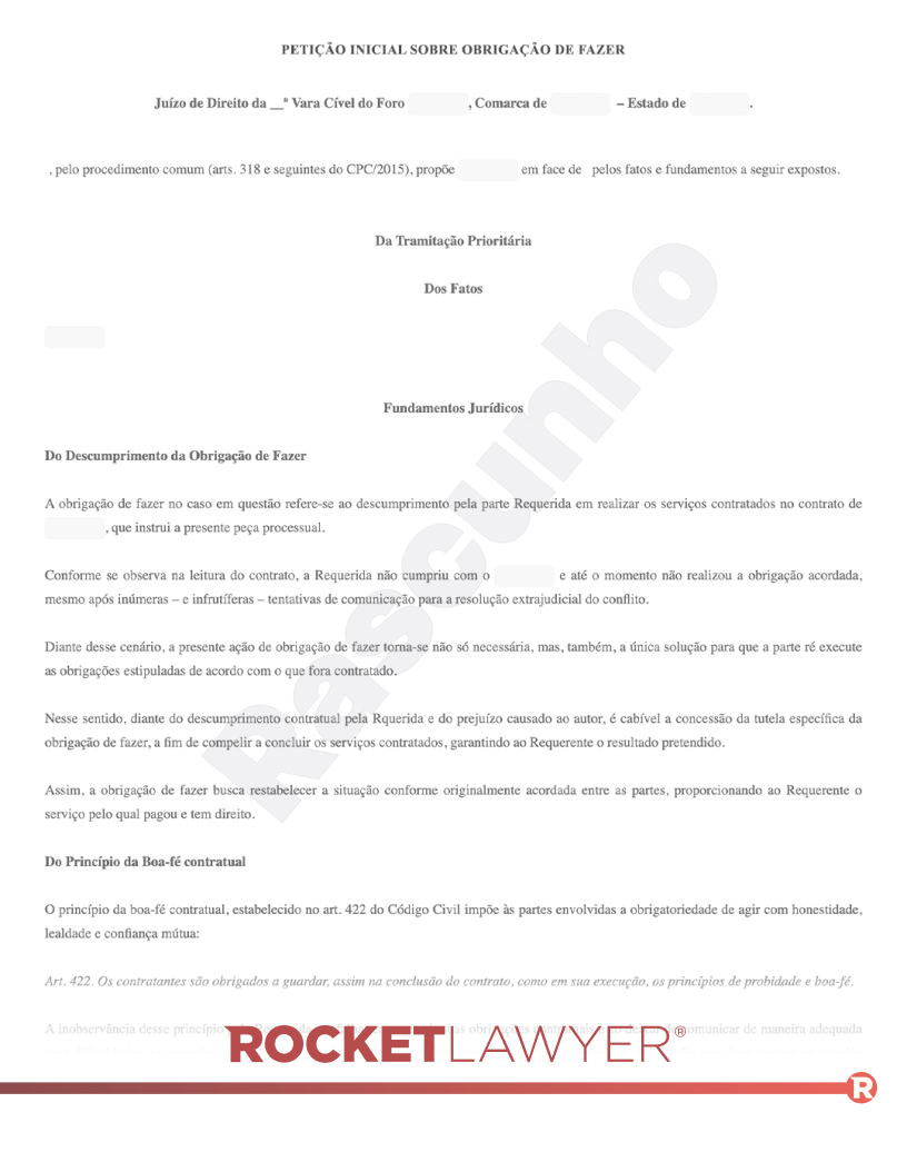 Petição Inicial sobre obrigação de fazer (espécies de contrato) Visualização do documento