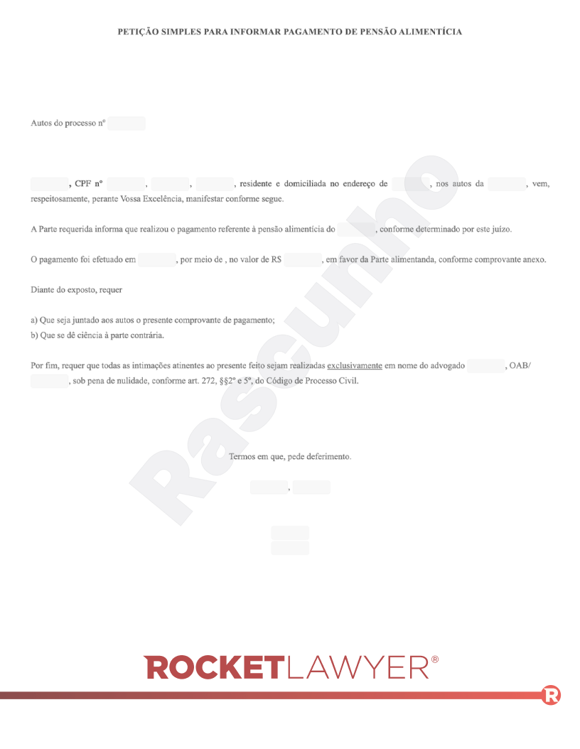 Petição para Informar Pagamento de Pensão Alimentícia Visualização do documento