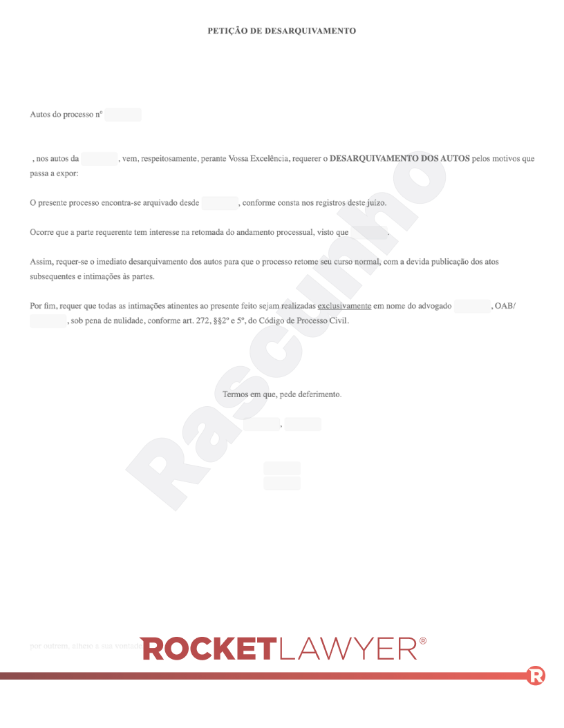 Modelo de Petição de Desarquivamento Visualização do documento