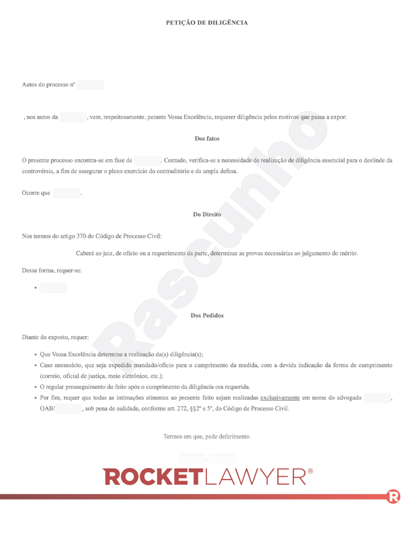 Modelo de Petição de Diligência Visualização do documento