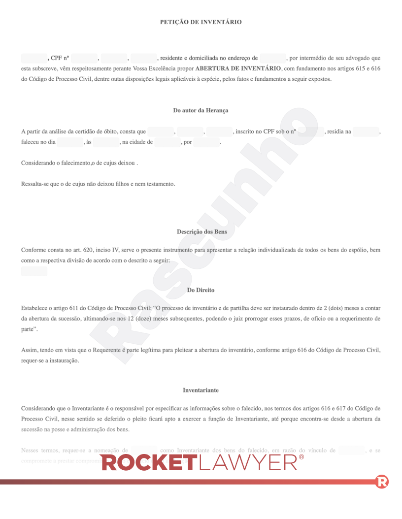Modelo de Petição de Inventário Judicial Visualização do documento