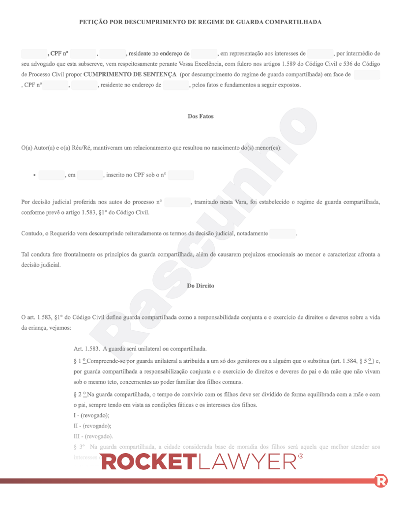 Modelo de Petição por Descumprimento de Regime de Guarda Compartilhada Visualização do documento