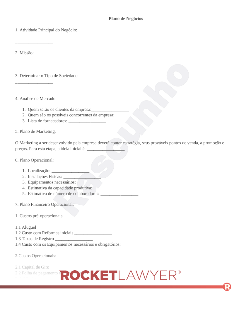 Modelo de Plano de Negócios Visualização do documento